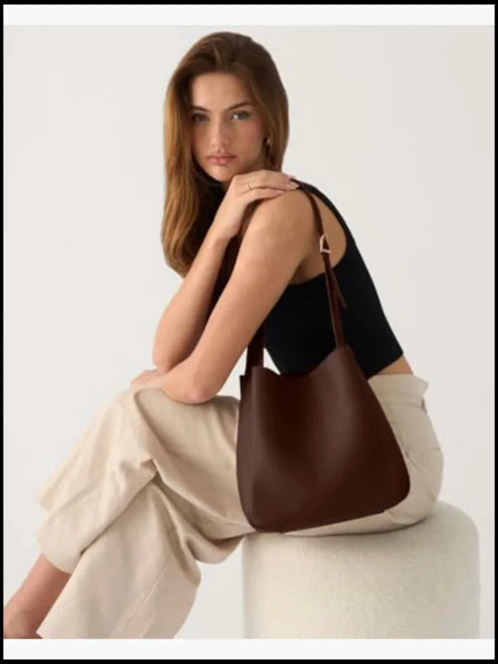 Slouchy Hobo Bag - Soft Vegan Leather Shoulder Tote Purse - Medium Bucket Bag